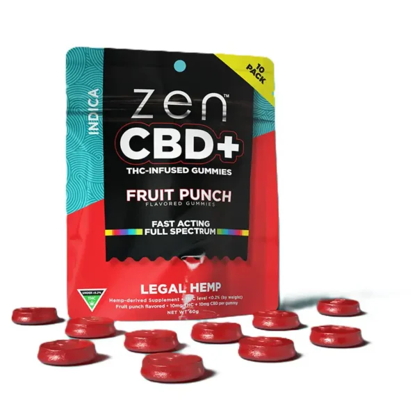Zen CBD THC+ Gummies Fruit Punch Indica, 10 τεμ., 200 mg